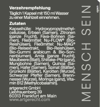 Etikett von Multi PurePlantCLN® mit Verzehrempfehlung und Inhaltsstoffen