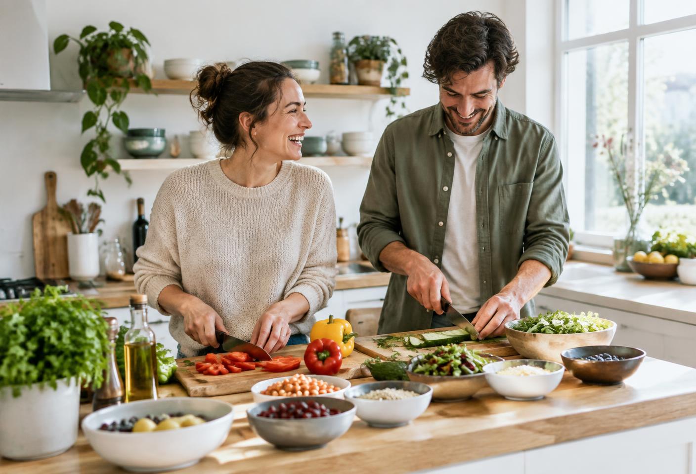 Glückliches Paar beim gemeinsamen Kochen