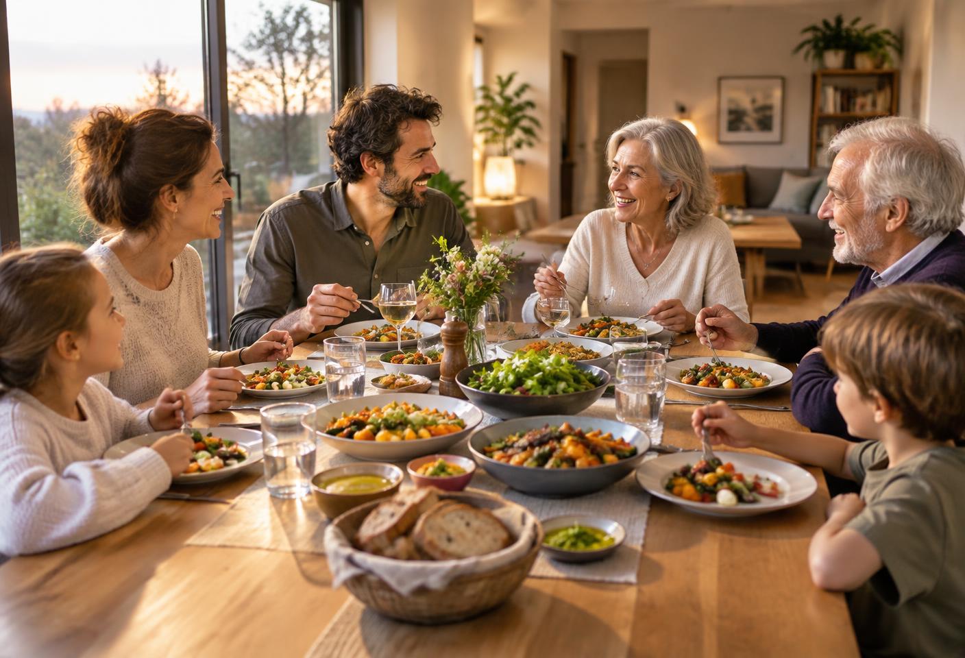 Glückliche Familie beim gemeinsamen Abendessen
